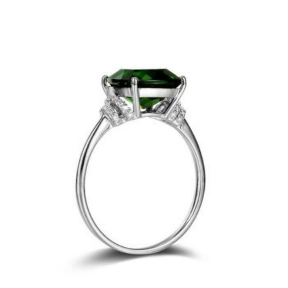 925 Silver Diamond Emerald Ring - Picture 3 of 5